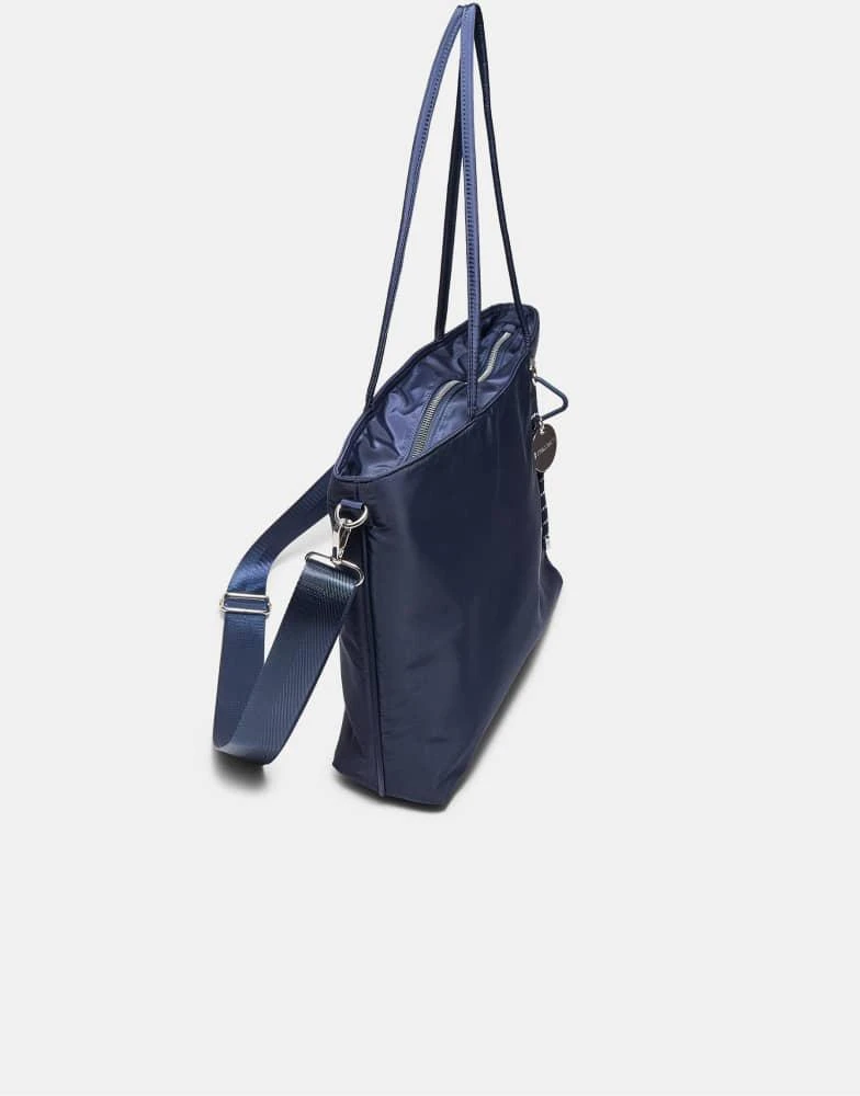 Stradivarius Stradivarius Fabric shopper bag with charm in navy blue 2