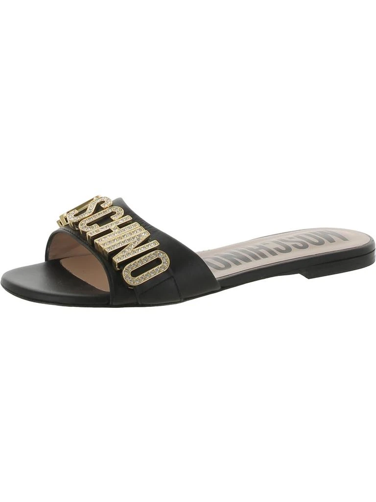 Moschino Womens Logo Leather Slide Sandals 1