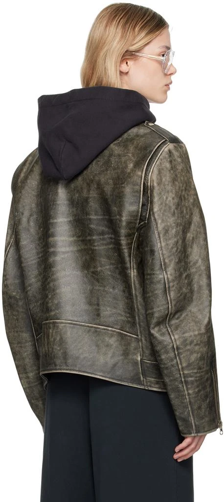 MM6 Brown Heavy Leather Biker Jacket 3