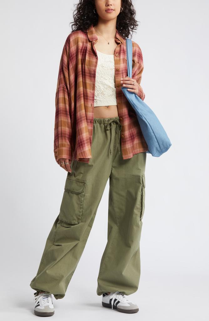 BP. Plaid Oversize Flannel Button-Up Shirt