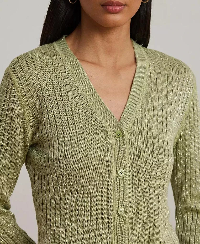 Ralph Lauren Women's Metallic Linen-Blend Rib-Knit Cardigan 4