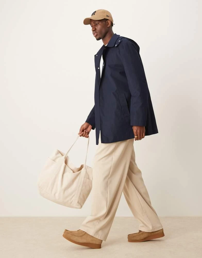 ASOS ASOS DESIGN hooded short trench coat in navy 2