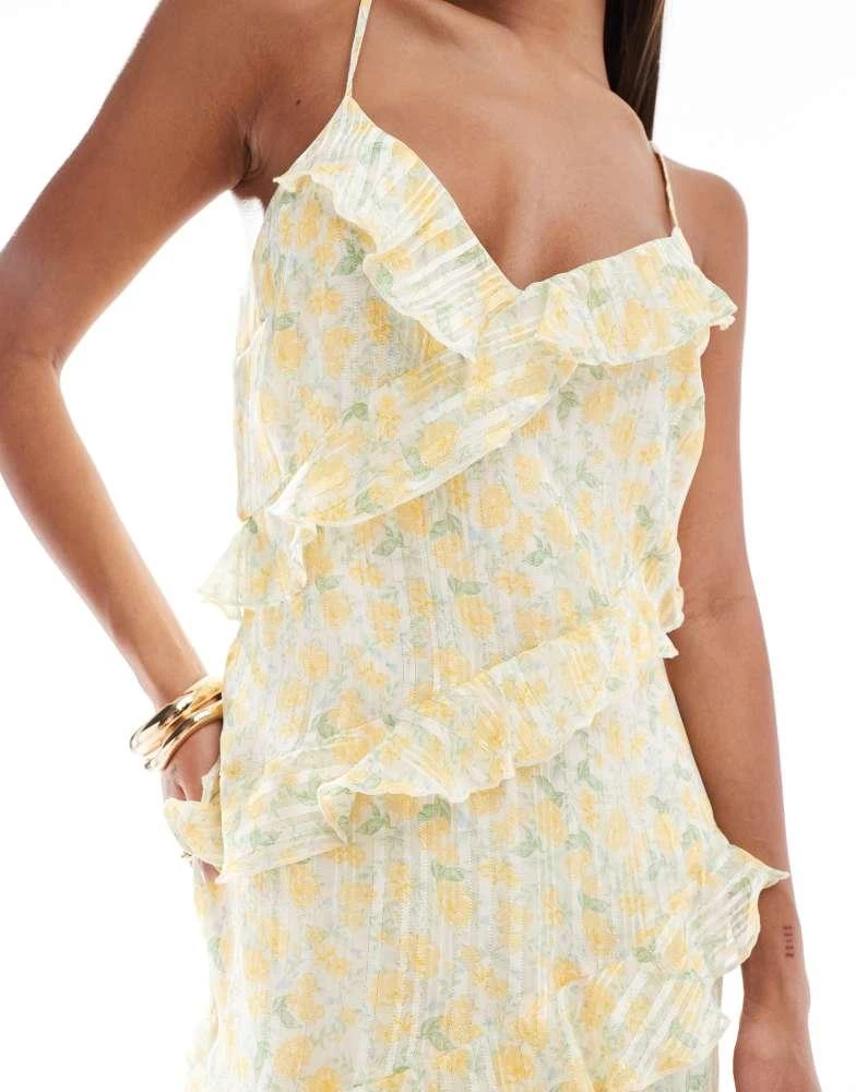 New Look New Look floral ruffle split maxi dress in yellow 3