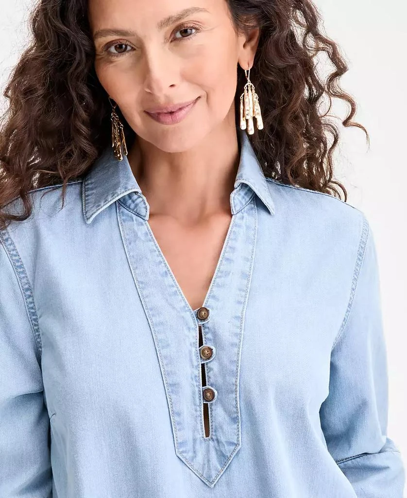 Style & Co Petite Cotton 3/4-Sleeve Popover Denim Dress, Exclusively at Macy's 3