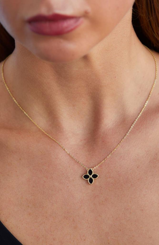 Savvy Cie Jewels Yellow Gold Vermeil Onyx Flower Pendant Necklace