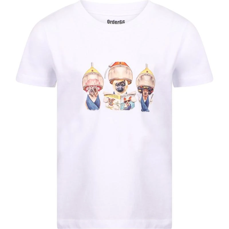 Order66 Dogs at the barber print t shirt in white 1