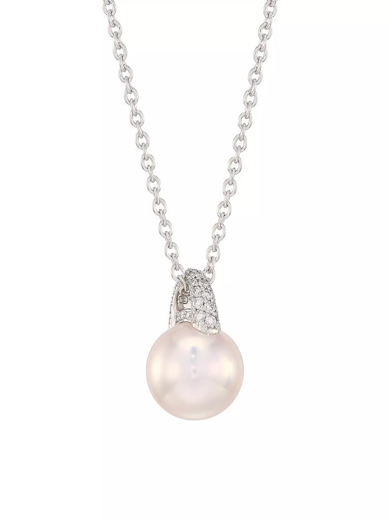 Mikimoto 18K White Gold, 8.5MM Cultured Akoya Pearl & Diamond Necklace