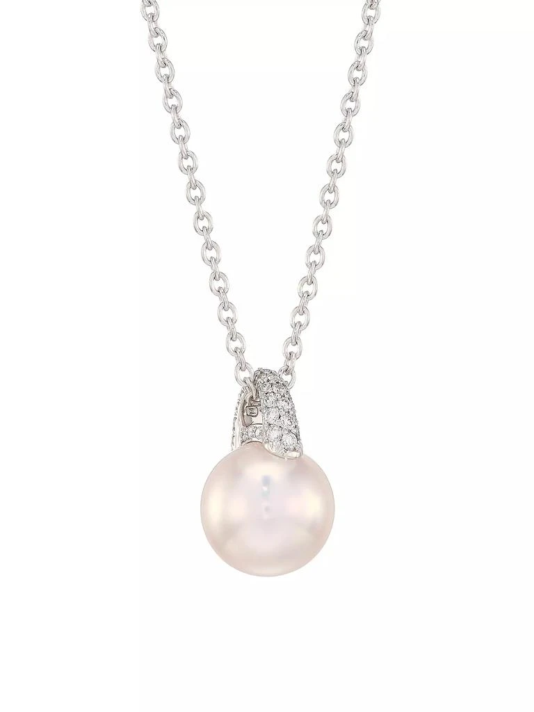 Mikimoto 18K White Gold, 8.5MM Cultured Akoya Pearl & Diamond Necklace 1