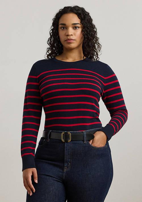 Ralph Lauren Plus Size Striped Cotton-Blend Sweater