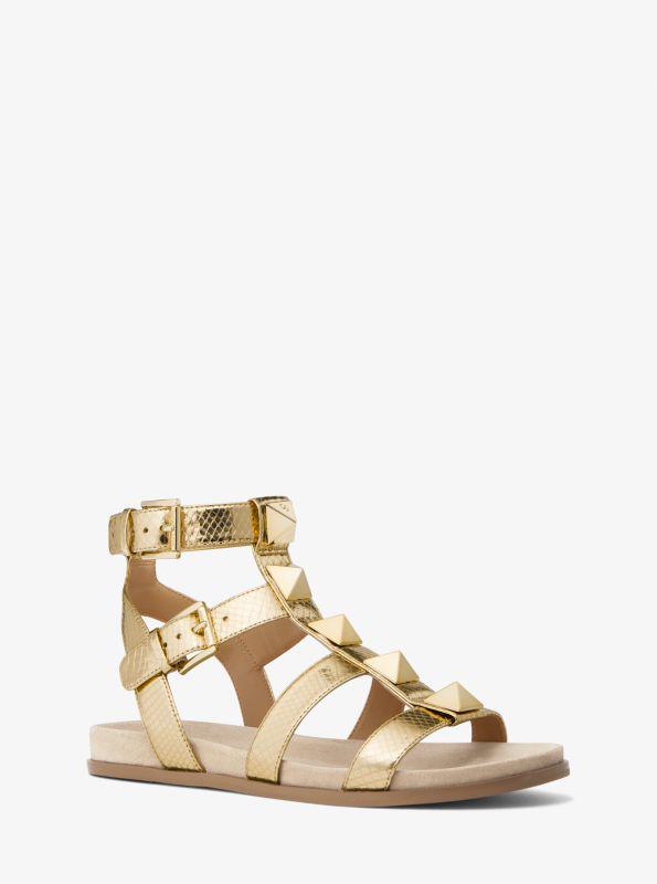 michael_kors Wren Studded Metallic Snake Embossed Leather Sandal