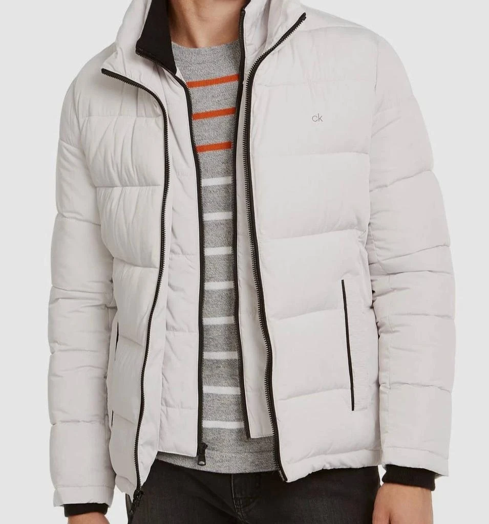 Calvin Klein Classic Bib Detail Puffer Jacket In Frost White