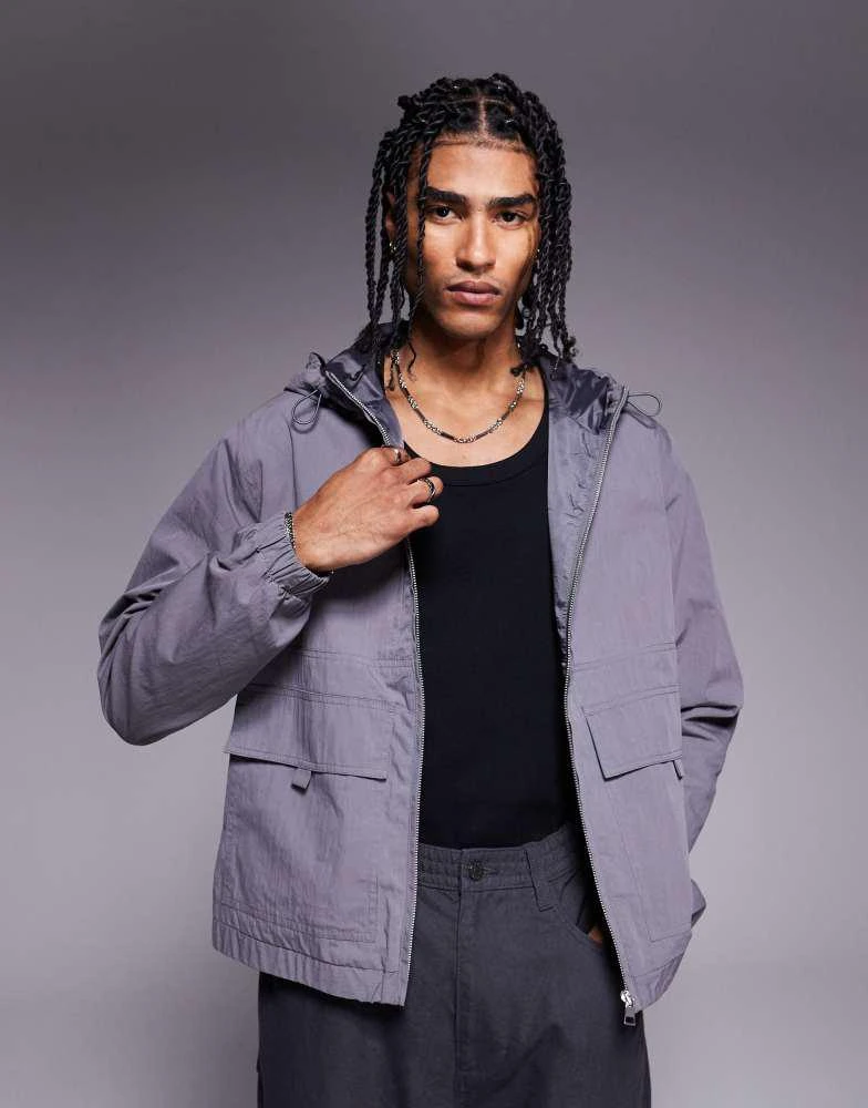 ASOS ASOS DESIGN windbreaker jacket with hood in charcoal 2