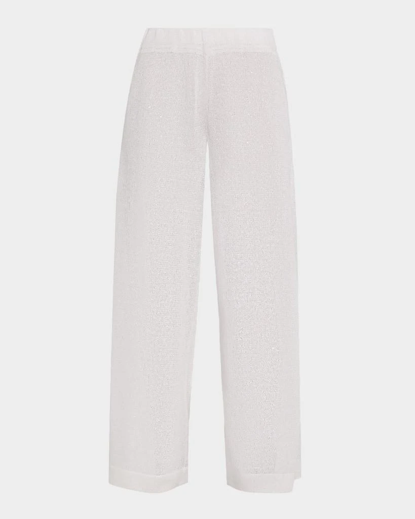Linen-Silk Paillette Knit Straight-Leg Pull-On Pants