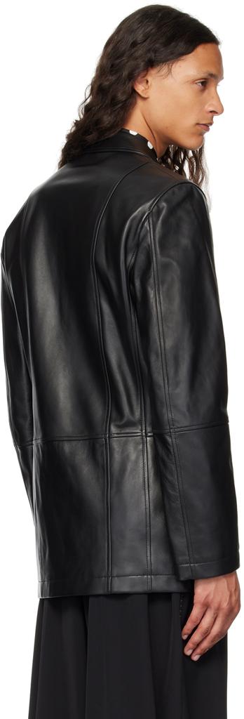 Black Notched Lapel Leather Jacket – On Sale Now with Up to