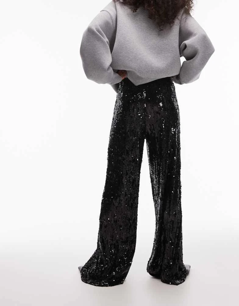 Topshop Topshop sequin wide leg trouser in black 5