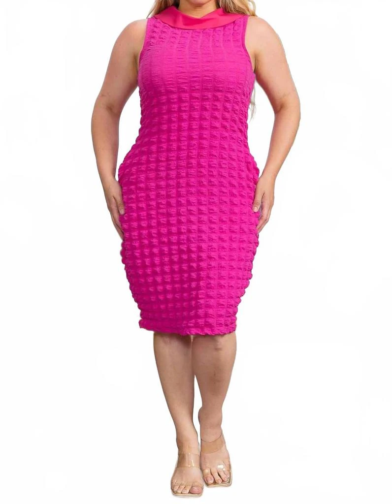 Karen T Design Collared Popcorn Bodycon Dress In Pink - Pink - Plus Size 1X Karen T Design Collared Popcorn Bodycon Dress In Pink - Pink - Plus Size 1X