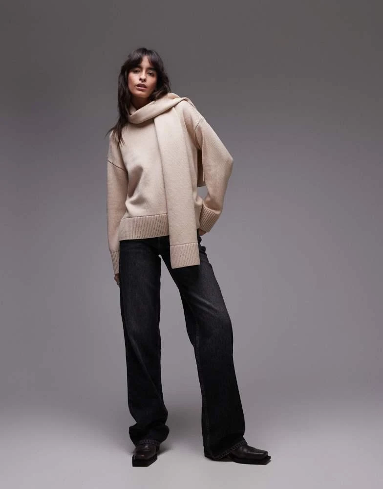 & Other Stories & Other Stories wool knitted scarf sweater in beige 4