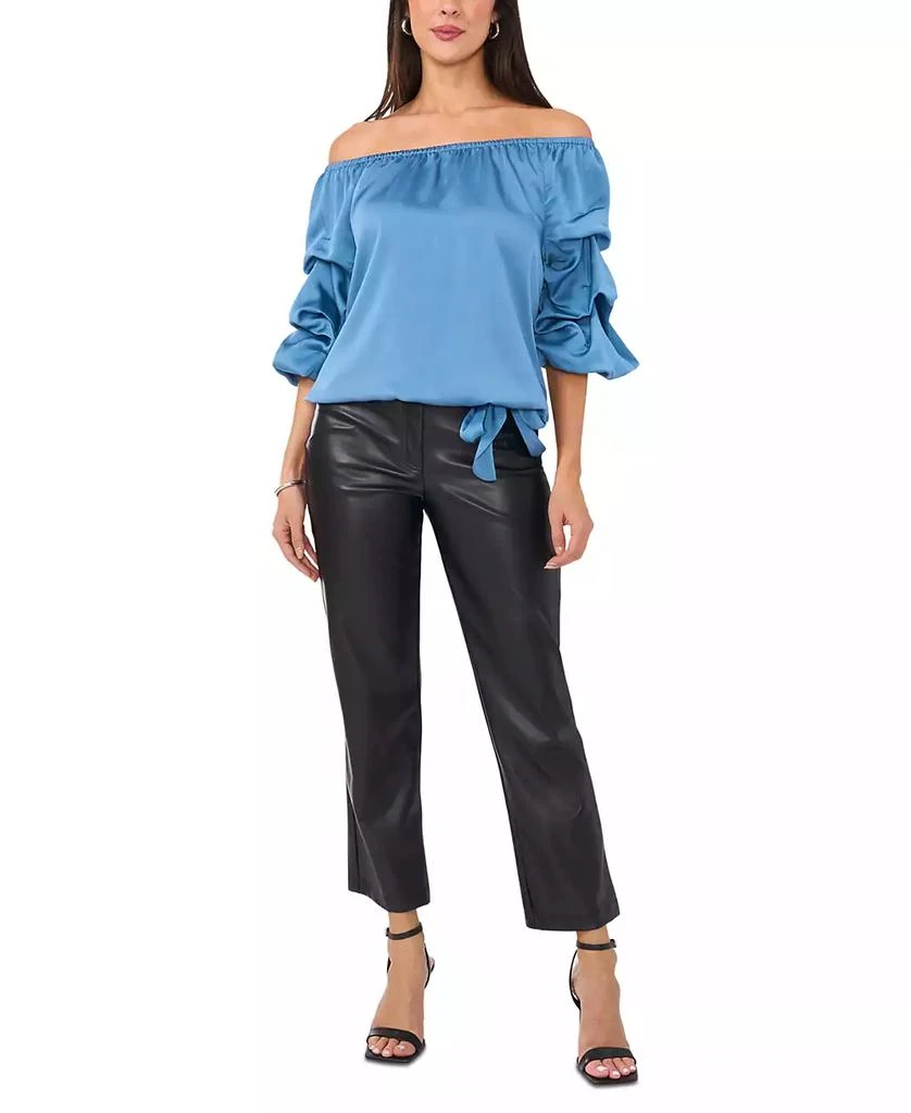 Vince Camuto Women's Off The Shoulder Bubble Sleeve Tie Front Blouse 3