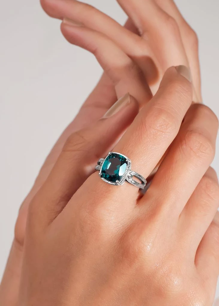 Tiramisu 925 Sterling Silver Ocean Flame Prong-Set Blue Topaz Textured Ring 2