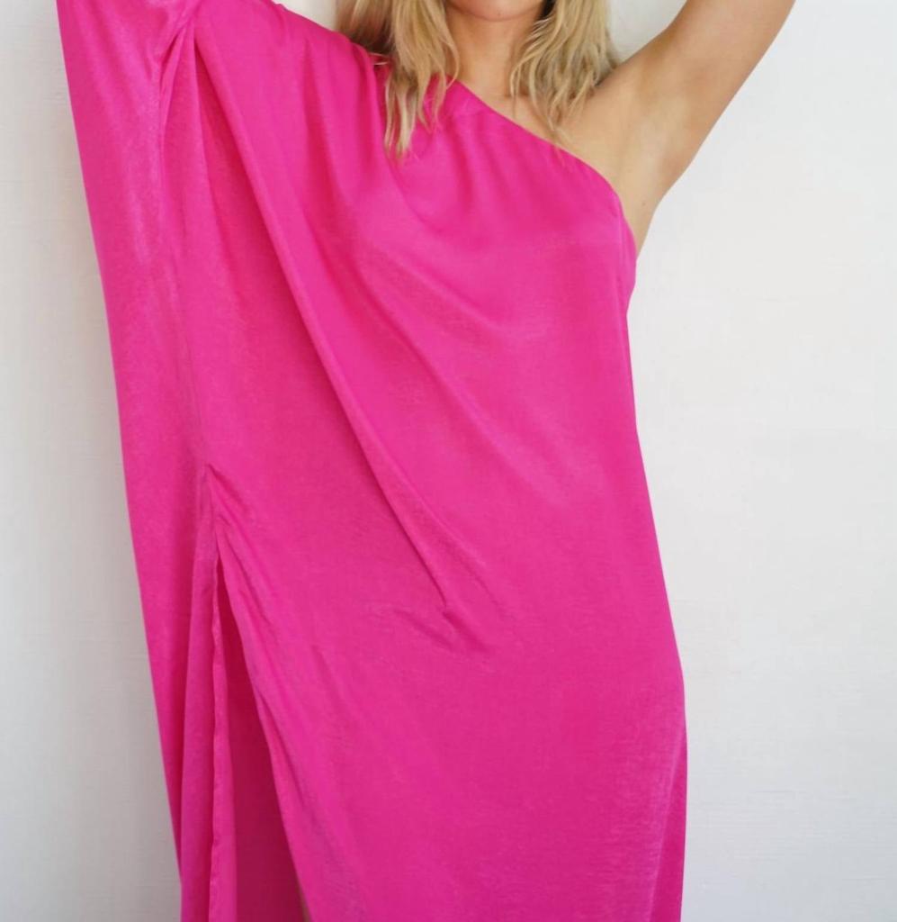 LNA Taika Silky One Shoulder Dress In Pink