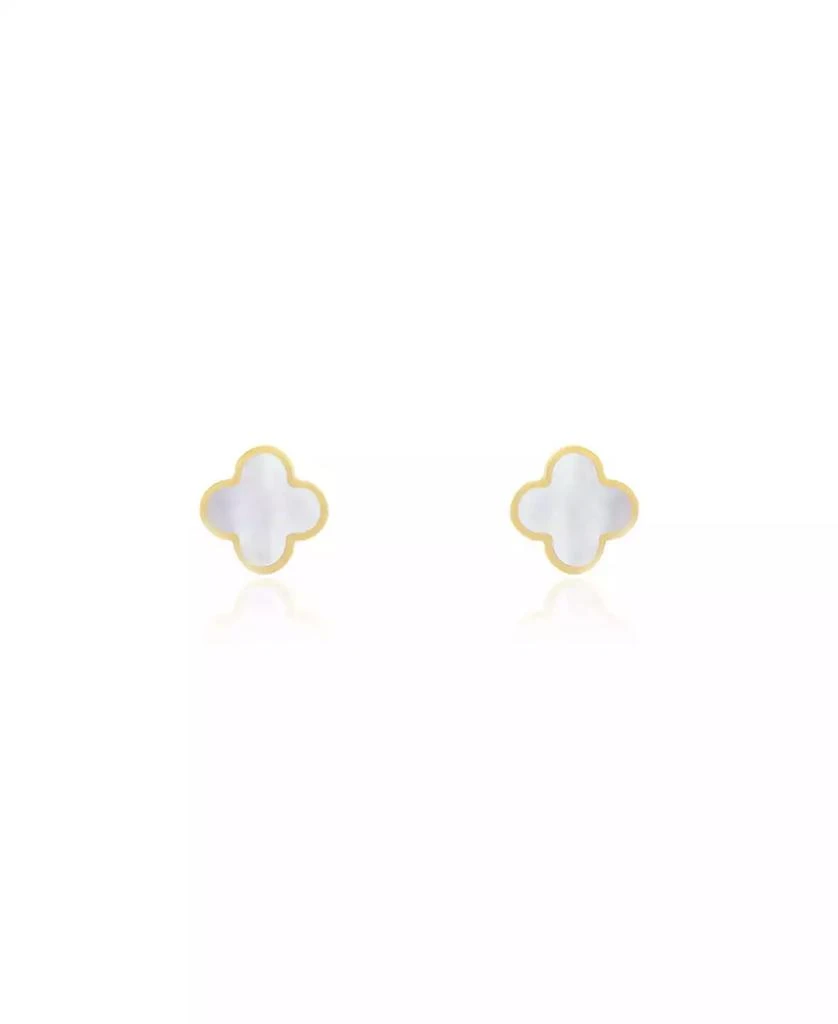 The Lovery Mini Mother of Pearl Clover Stud Earrings 14K Gold 3