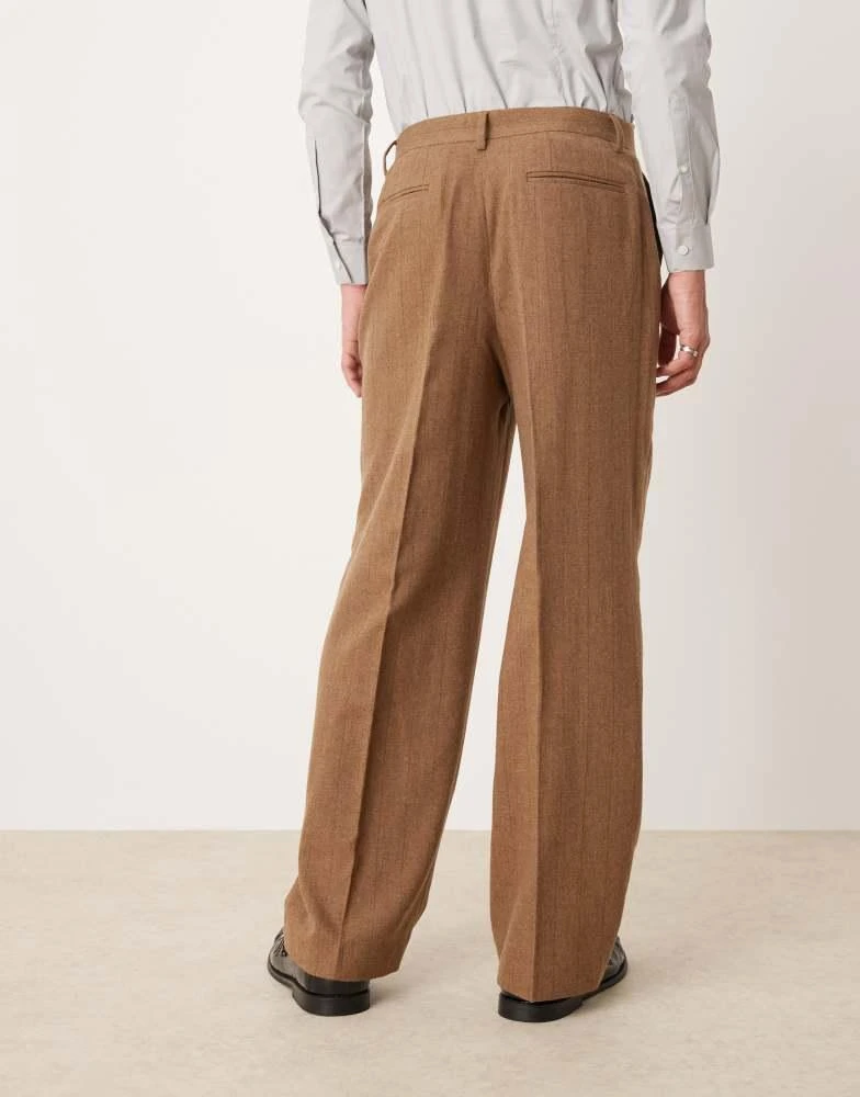 ASOS ASOS DESIGN smart wide leg wool mix pinstripe trouser in brown 3
