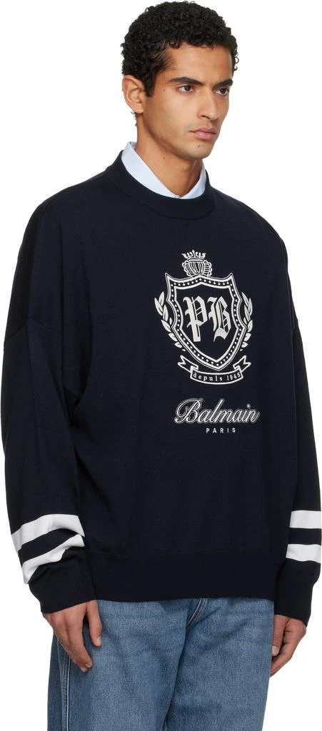Balmain Navy College Emblem Knit Sweater 2