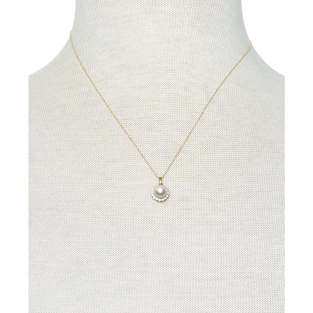 Belle de Mer Cultured Freshwater Pearl (7mm) & Diamond (1/8 ct. t.w.) Halo 18" Pendant Necklace in 14k Gold. Created for Macy's