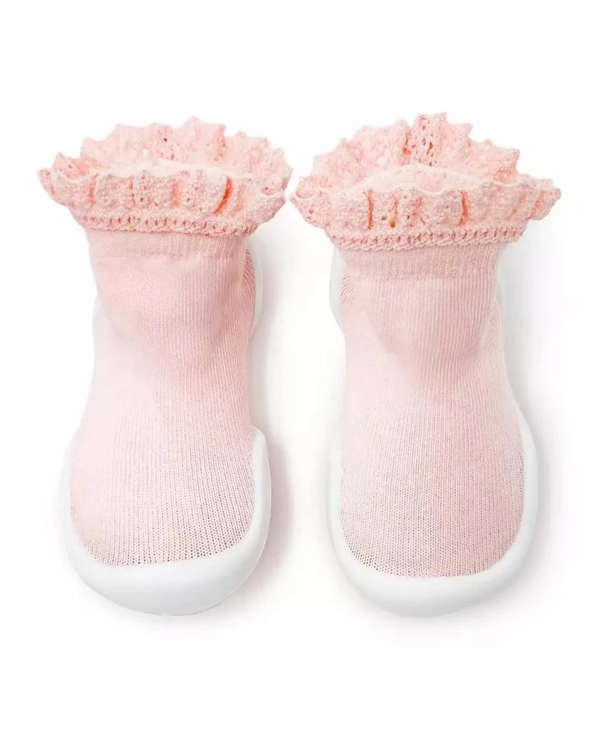 Komuello Baby Girls First Walk Sock Shoes Lace Trim Pink 4