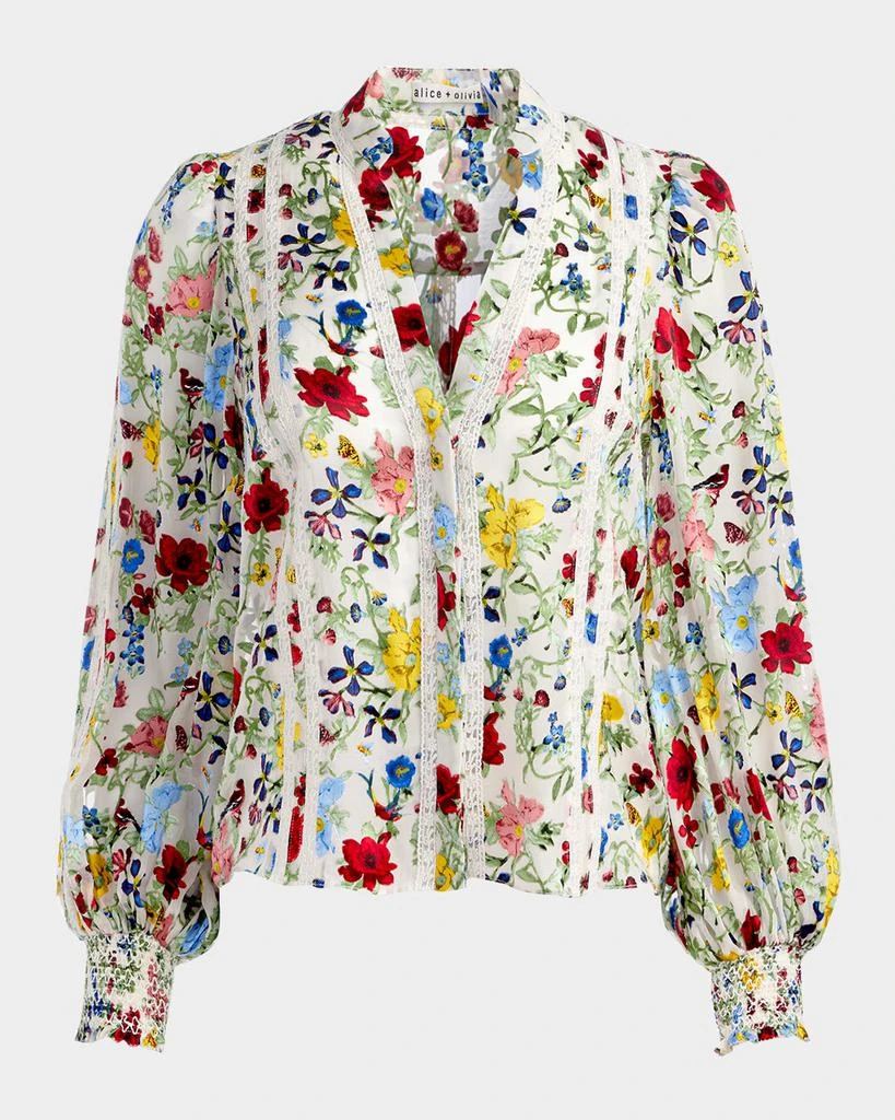 Alice + Olivia Arlette Floral Blouson-Sleeve Blouse 1