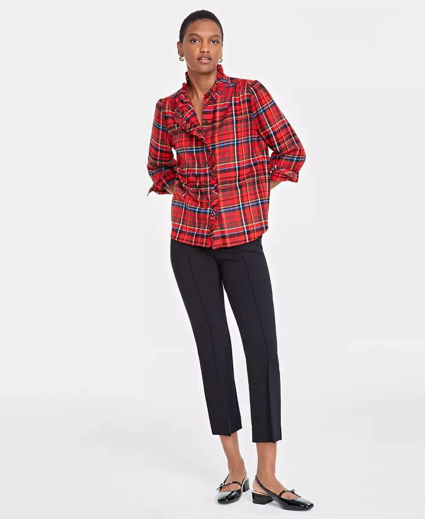On 34th Women's Festive Plaid Ruffle-Neck Flannel Shirt, Created for Macy's 2