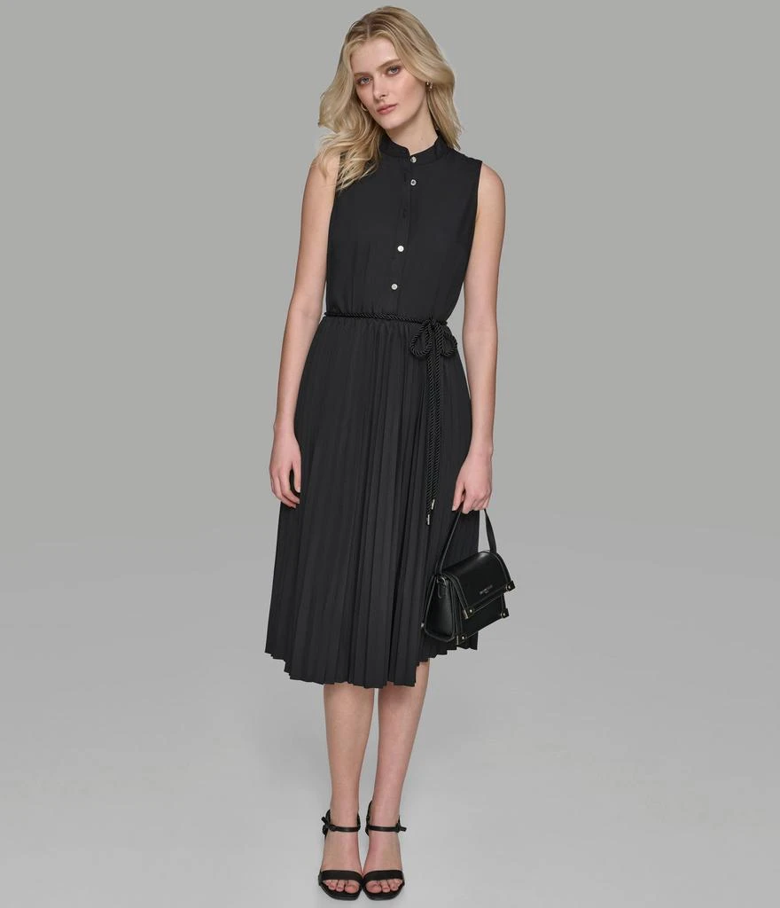 Karl Lagerfeld Paris SLEEVELESS PLEATED POPLIN MIDI SHIRT DRESS 5