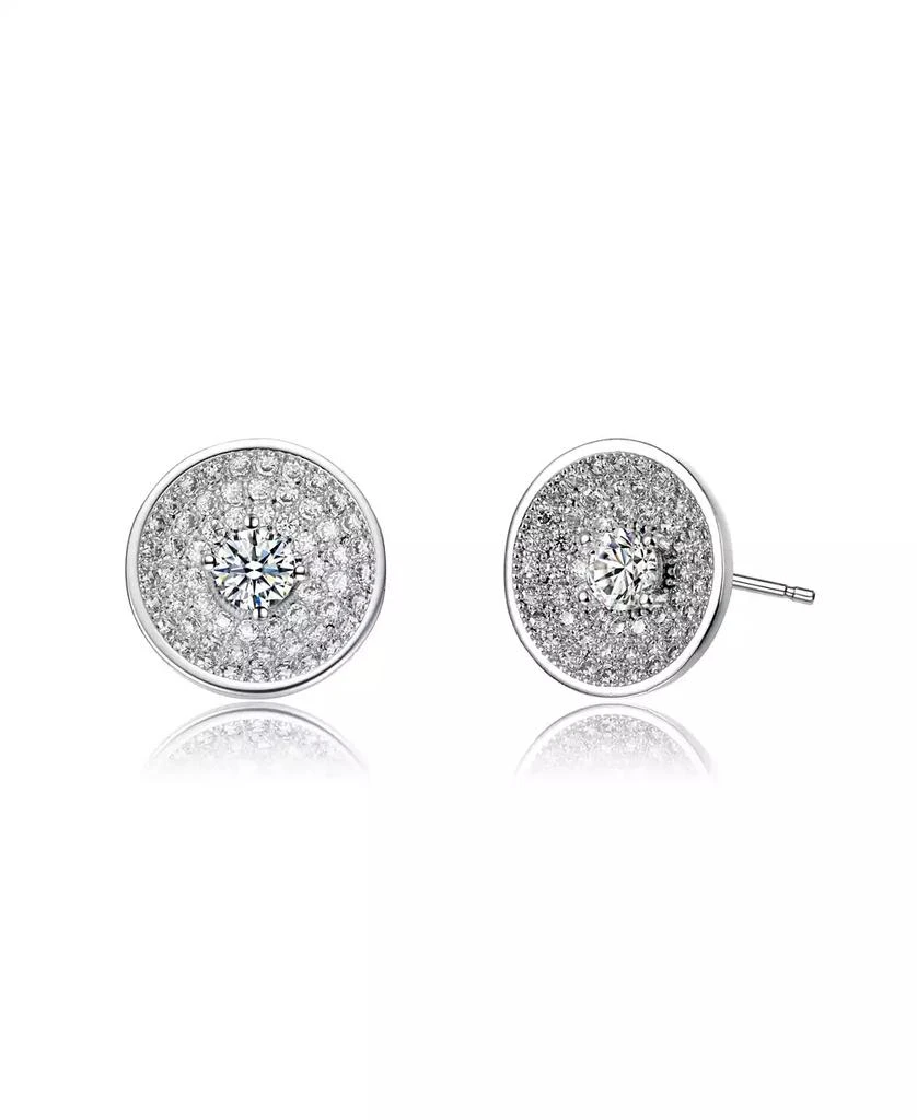 Rachel Glauber White Gold Plated with Clear Cubic Zirconia Multi-Row Concentric Halo Cluster Stud Earrings