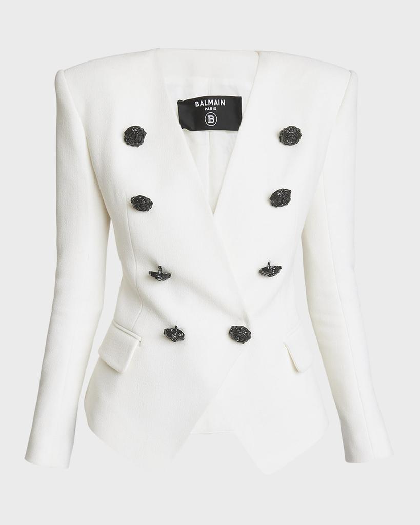 Balmain Collarless Blazer Jacket with Rose Buttons