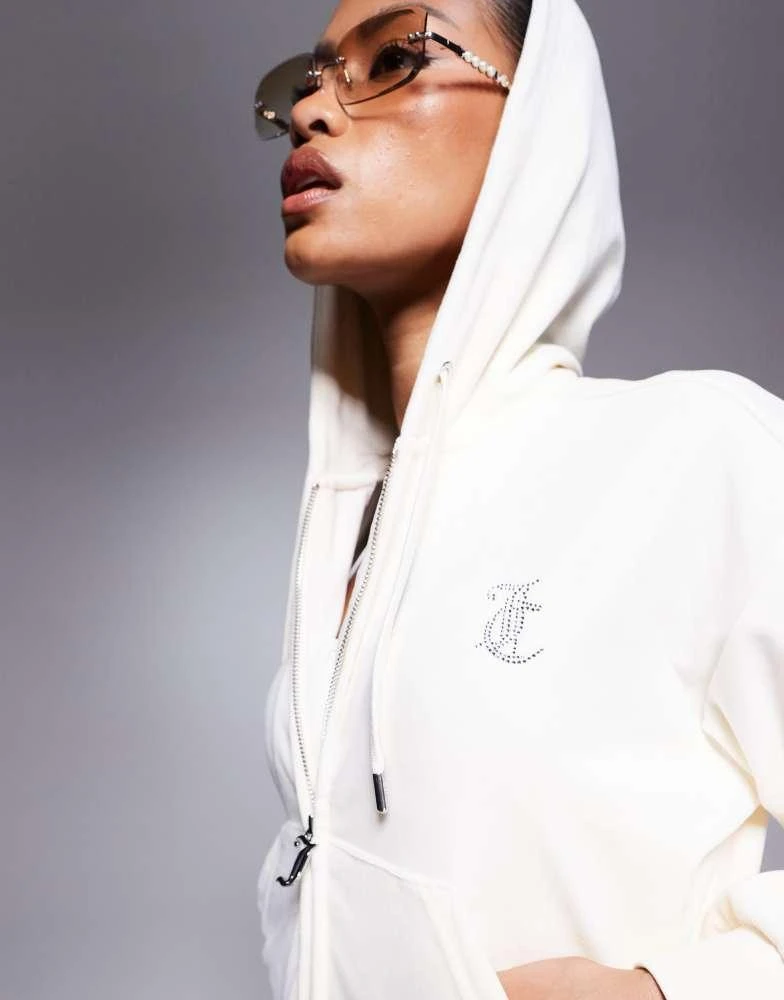Juicy Couture Juicy Couture velour oversized cropped zip through hoodie exclusive to ASOS in white 3