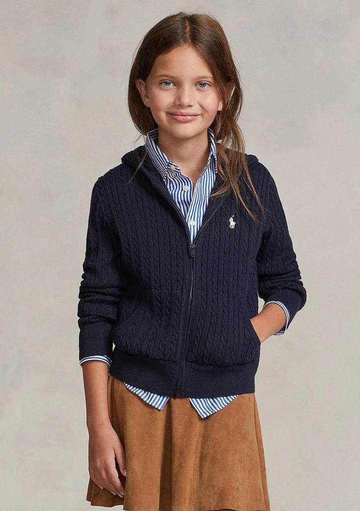 Ralph Lauren Girls 7-16 Mini-Cable Cotton Full-Zip Hoodie