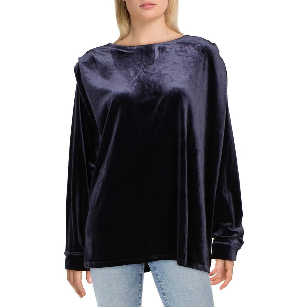 H Halston Womens Velvet Long Sleeves Pullover Top 1