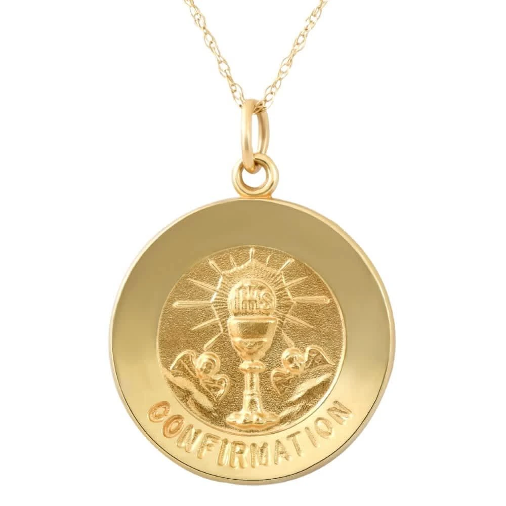 Pompeii3 14k Yellow Gold Confirmation Medal Pendant 1" Tall 2.5 Grams