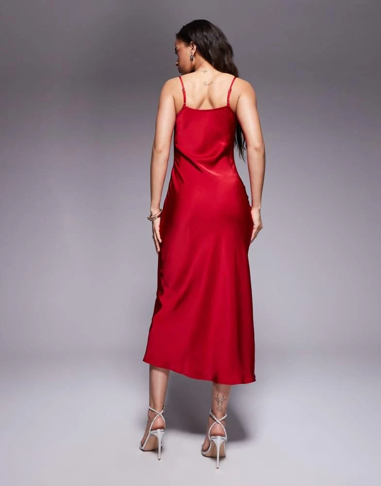 New Look New Look corsage detail satin slip midi dress in red 4