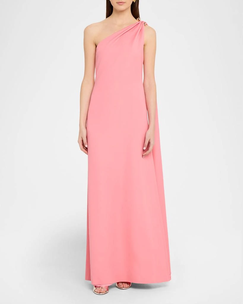 Monique Lhuillier Plumeria One-Shoulder Draped Wool Gown 2