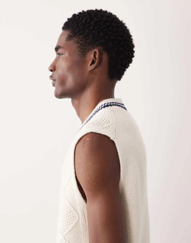 Gant Gant cable knit vest with contrast collar in cream 4