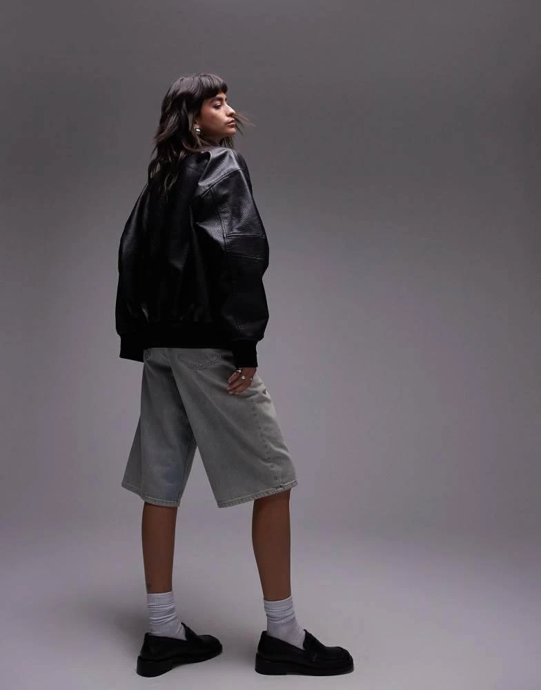 Topshop Topshop faux leather oversized bomber jacket in black 4