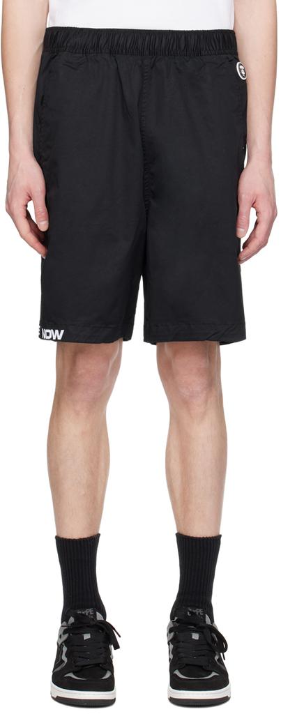 AAPE by A Bathing Ape Black Embroidered Shorts