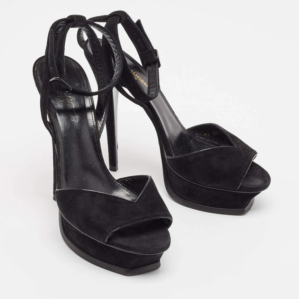 Yves Saint Laurent Saint Laurent Black Suede Ankle Strap Platform Sandals Size 37.5 4