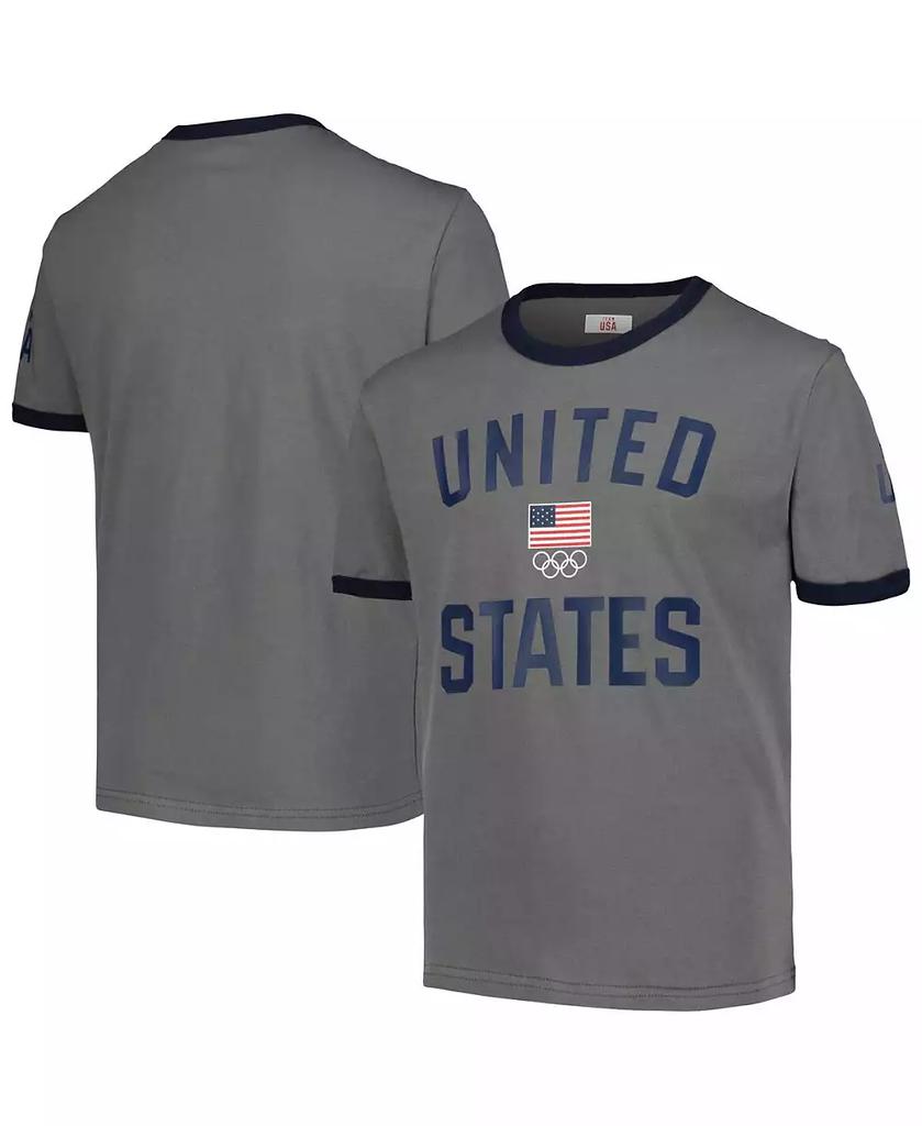 Outerstuff Big Boys and Girls Gray Team USA Single Arc Ringer T-Shirt