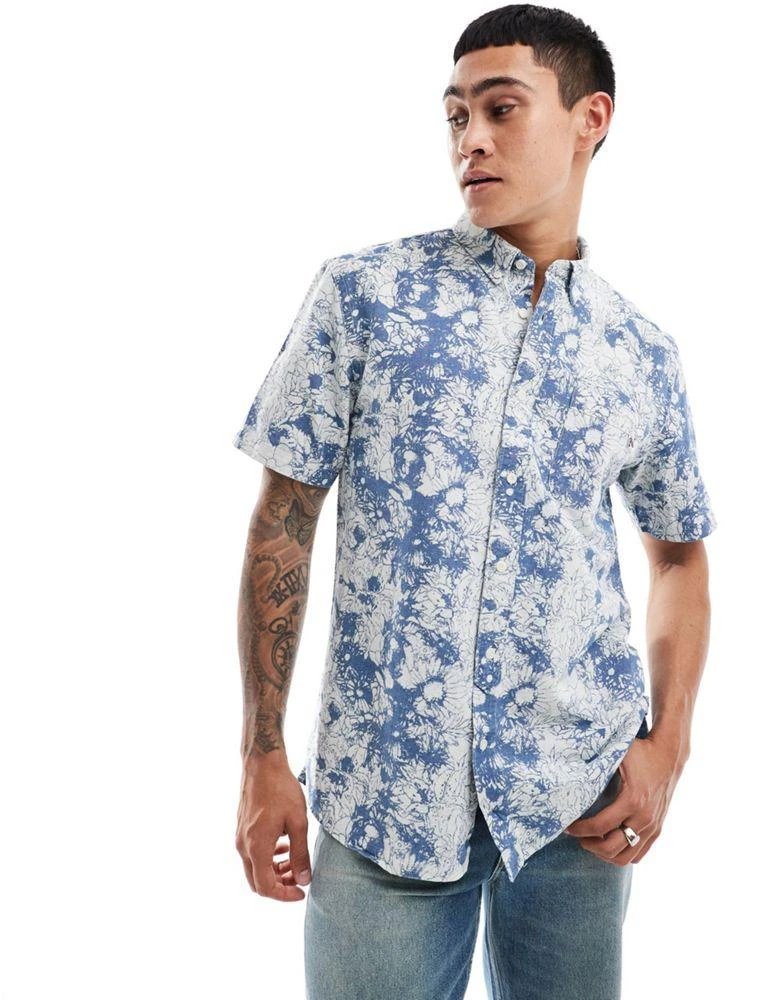 Pretty Green Pretty Green bleached denim short sleeve shirt in blue 4