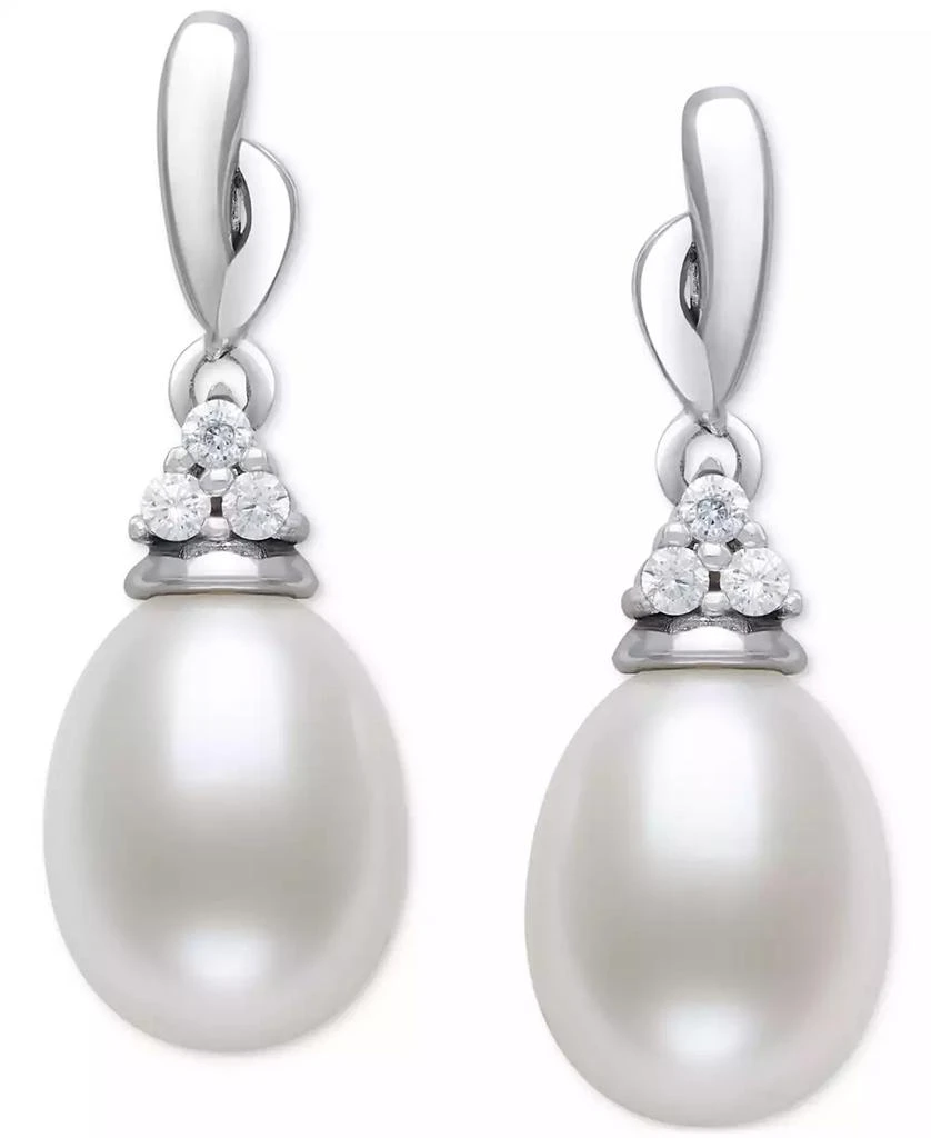 Belle de Mer Cultured Freshwater Pearl (7-8mm) & Lab-Created White Sapphire Accent Drop Earrings in Sterling Silver 3