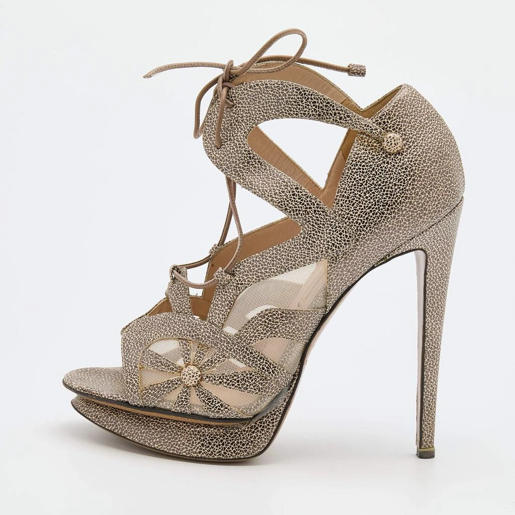 Nicholas Kirkwood Nicholas Kirkwood Brown/Beige Leather and Mesh Lace Up Platform Sandals Size 37 1