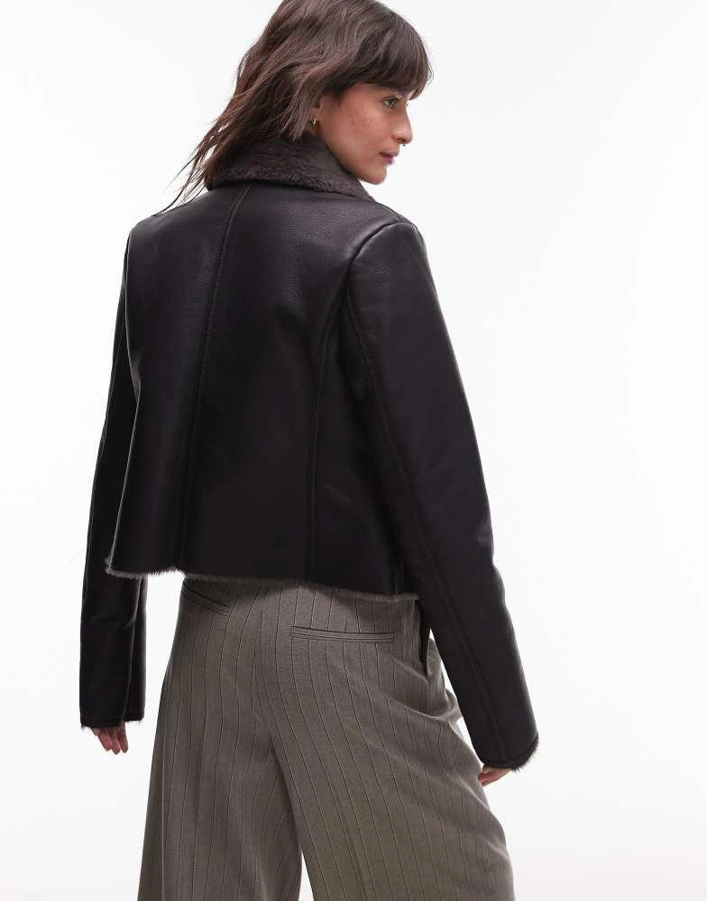 Mango Mango shearling aviator jacket in black 4