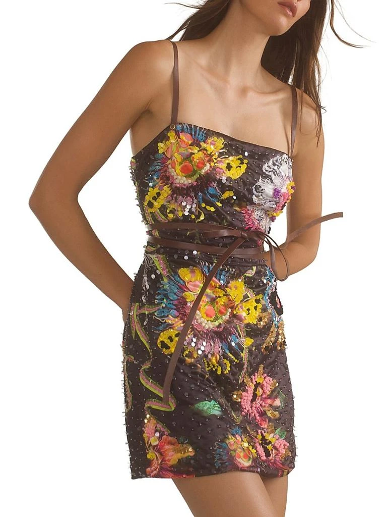 Cynthia Rowley Floral Satin Sequin-Embellished Sleeveless Minidress 5